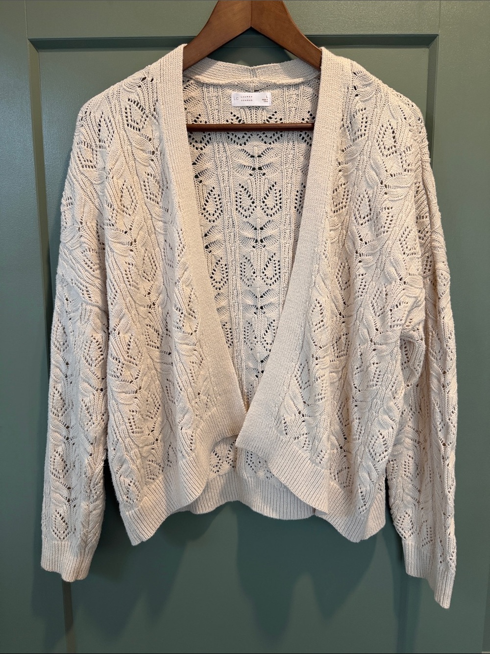 LC Lauren Conrad Cream Openwork Knit Cardigan